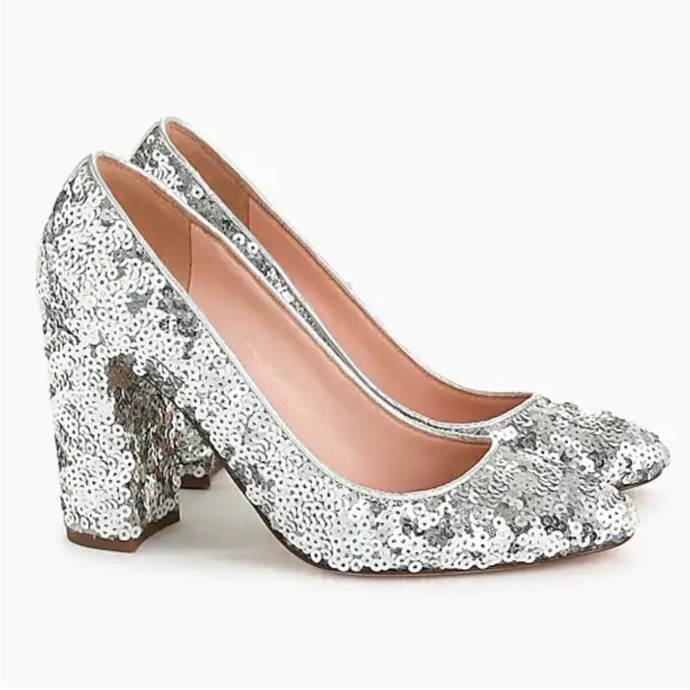 J. Crew Silver Sequin Pump - Size 8